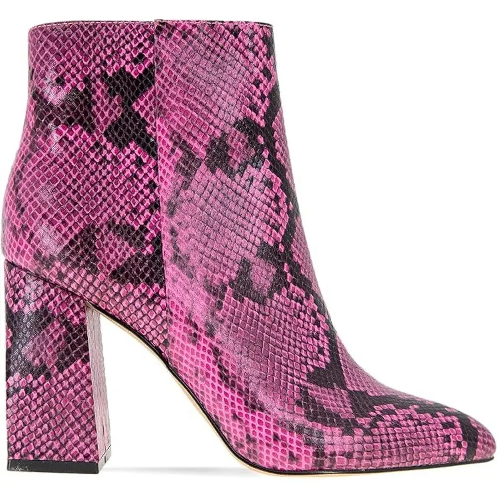 New box BCBGeneration Briel snakeskinblack pink ankle boots block heel 10 M - Picture 1 of 5
